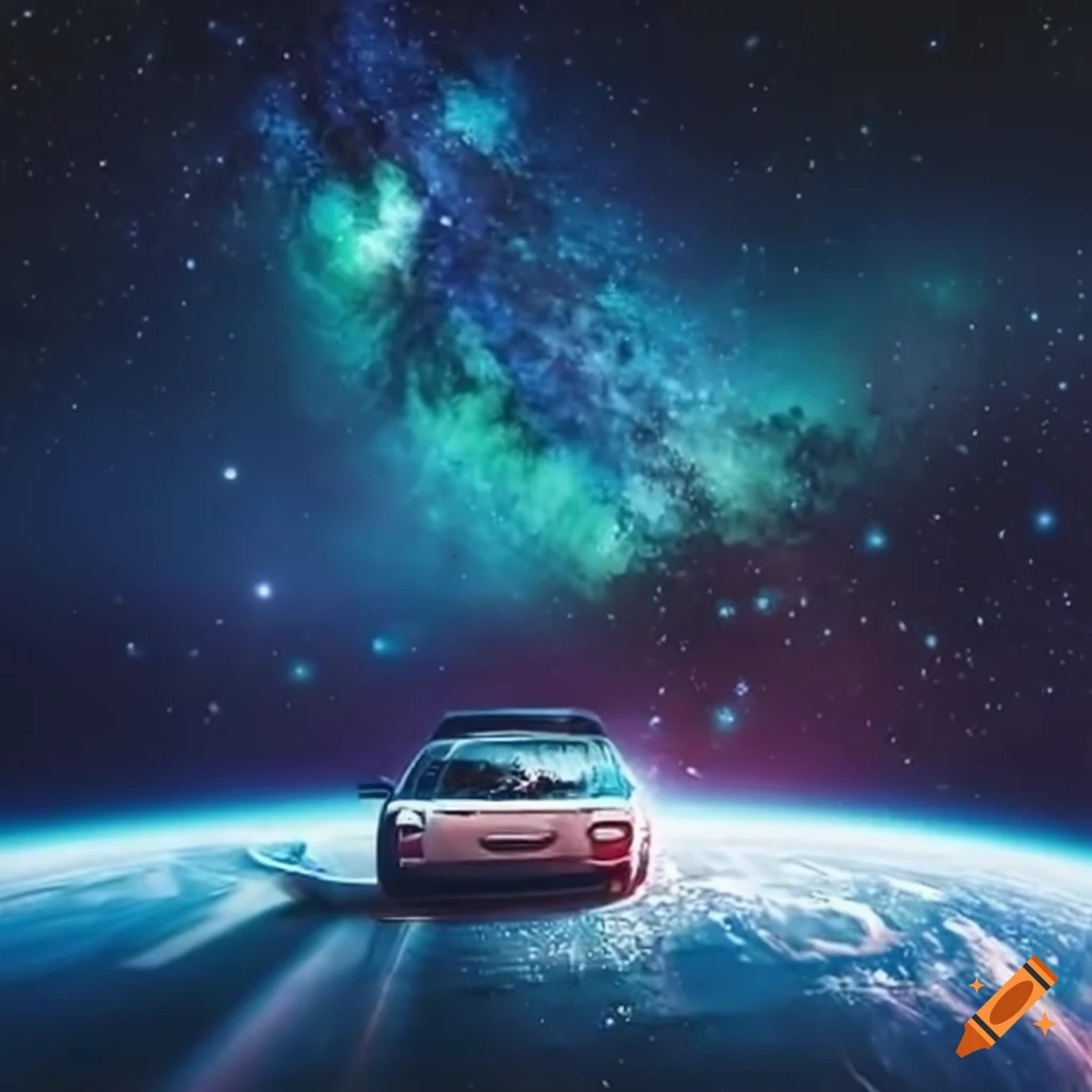 Car traveling through space on Craiyon