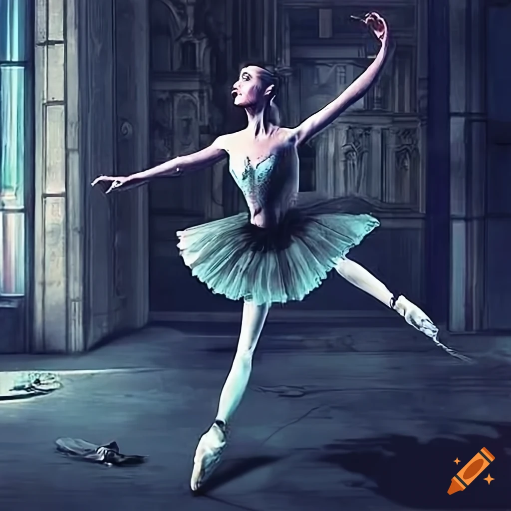 Ballerina in a futuristic city with Giger style