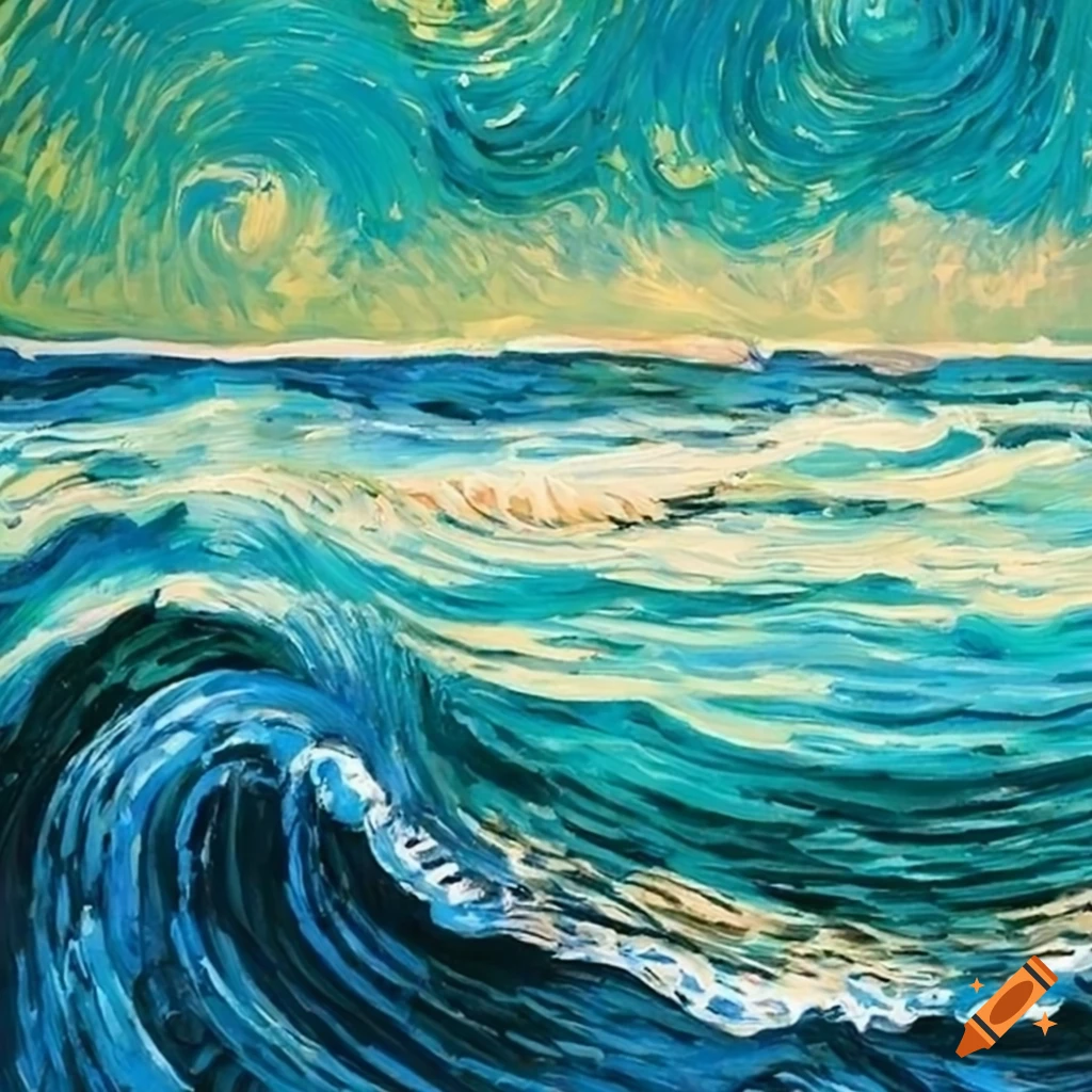 Van gogh style depiction of a large ocean wave at wrightsville beach ...