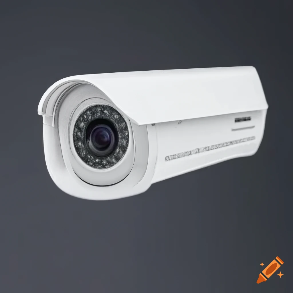 White security camera on grey background on Craiyon
