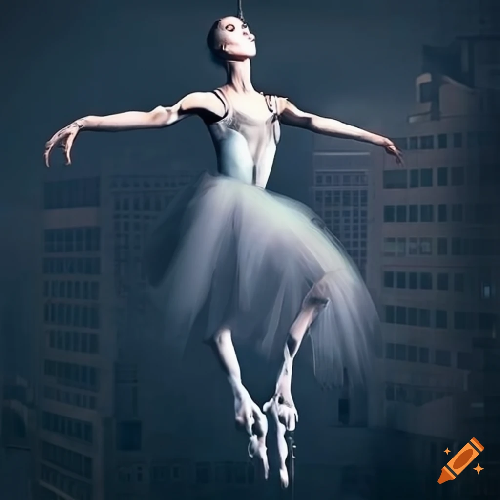 Ballerina in a futuristic city with Giger style