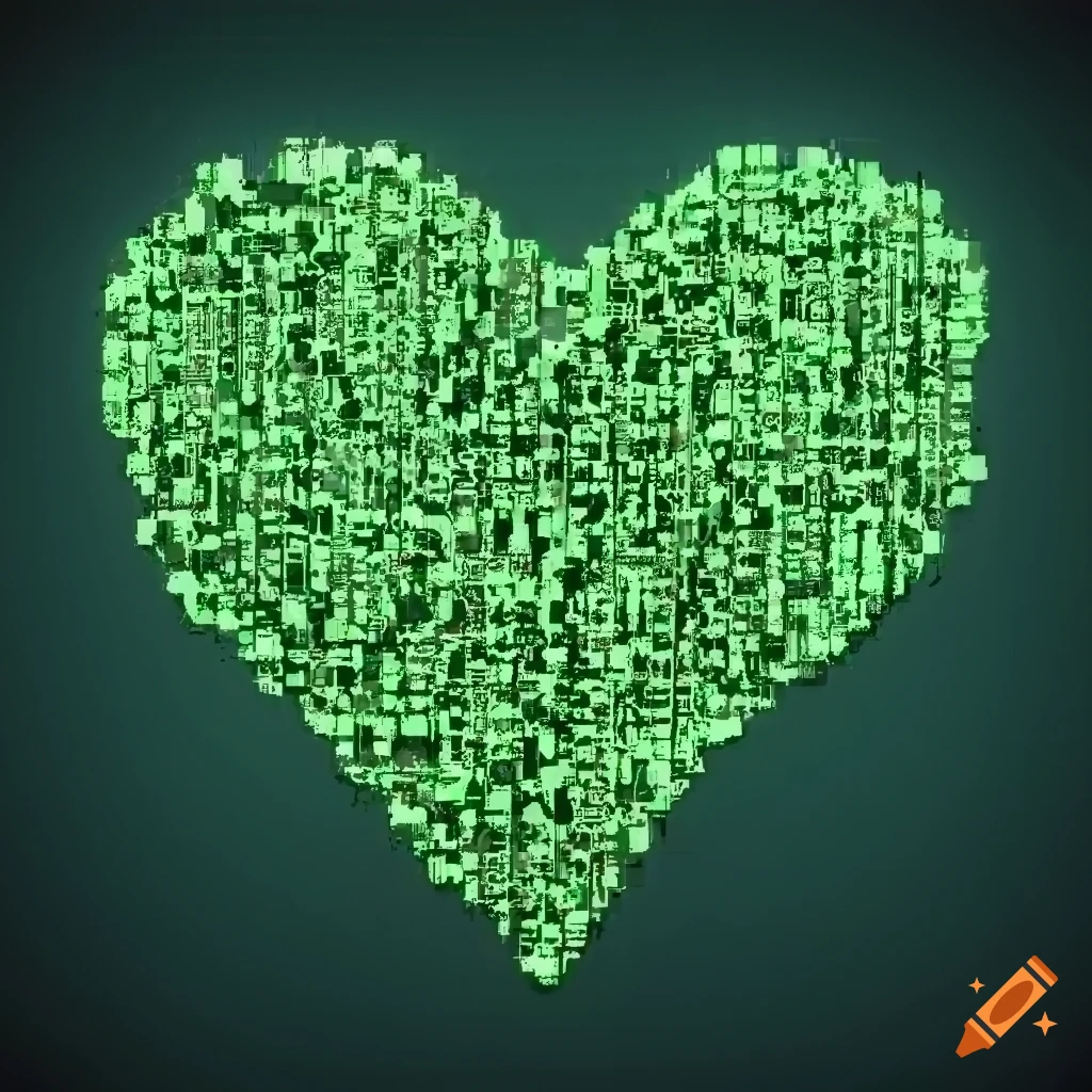 Green ascii text heart in matrix style on Craiyon