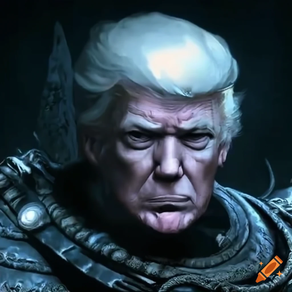 Satirical depiction of Donald Trump as a Dark Souls boss on Craiyon