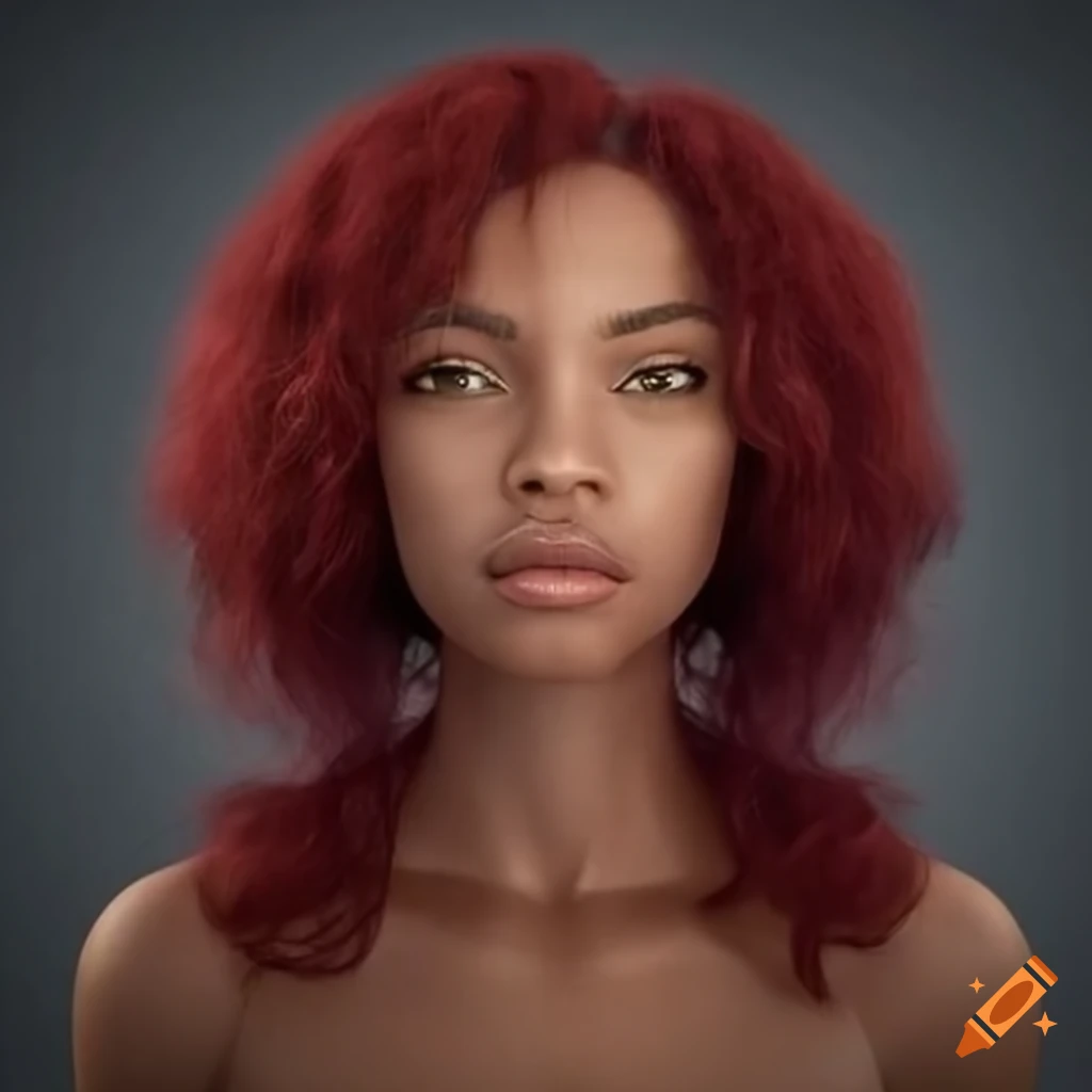 Brown-skinned humanoid woman with maroon curly hair and a square jaw on ...