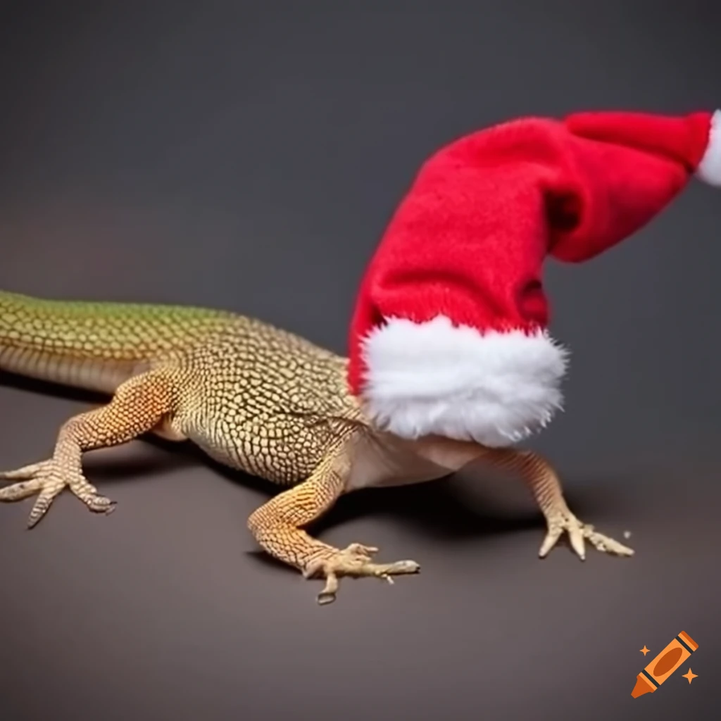 Super cute lizard with Santa hat