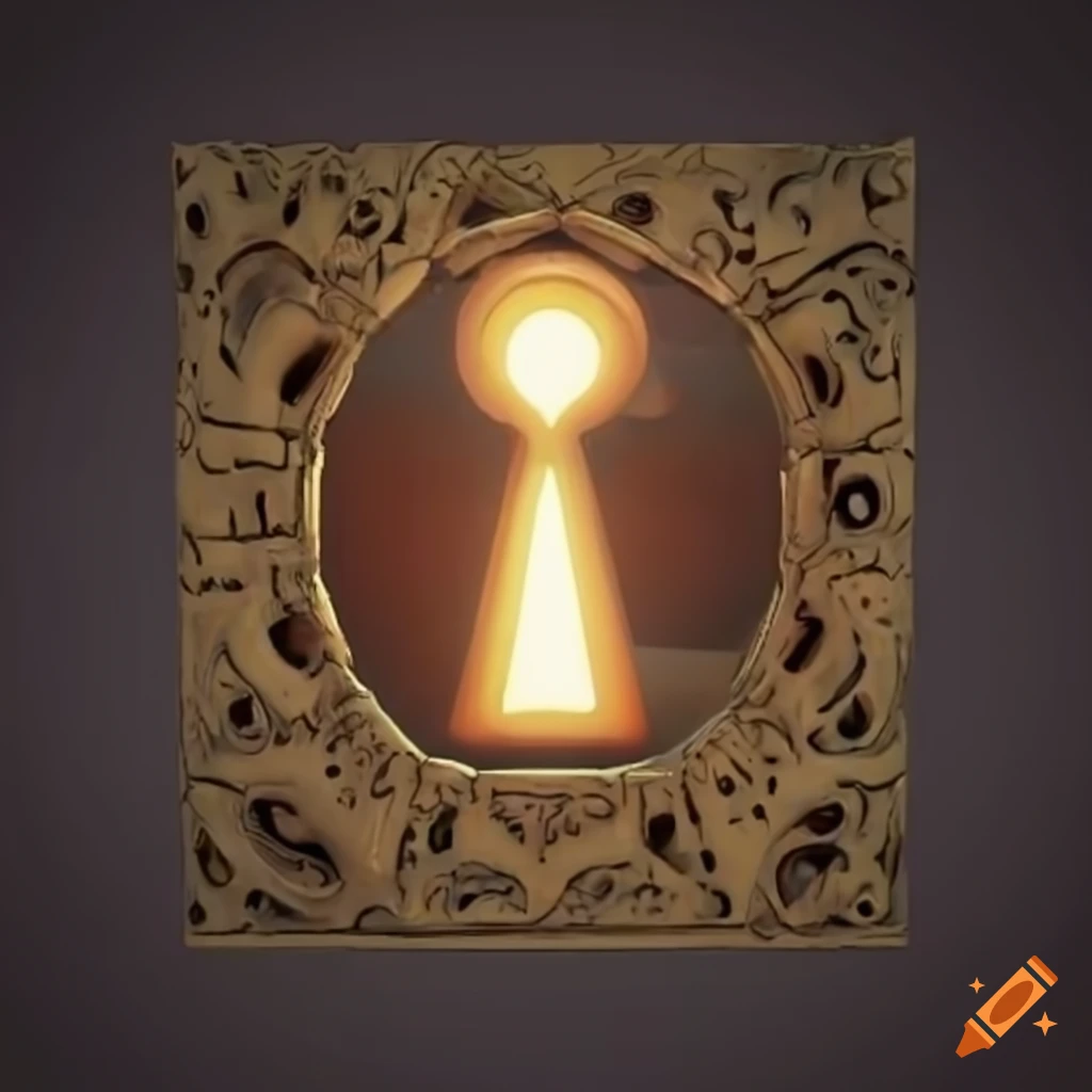 Mysterious 3D keyhole with a sinister and dreamlike comic style