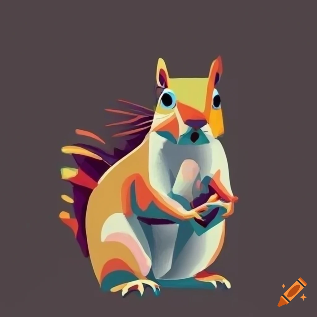 Colorful cubist squirrel art on black background