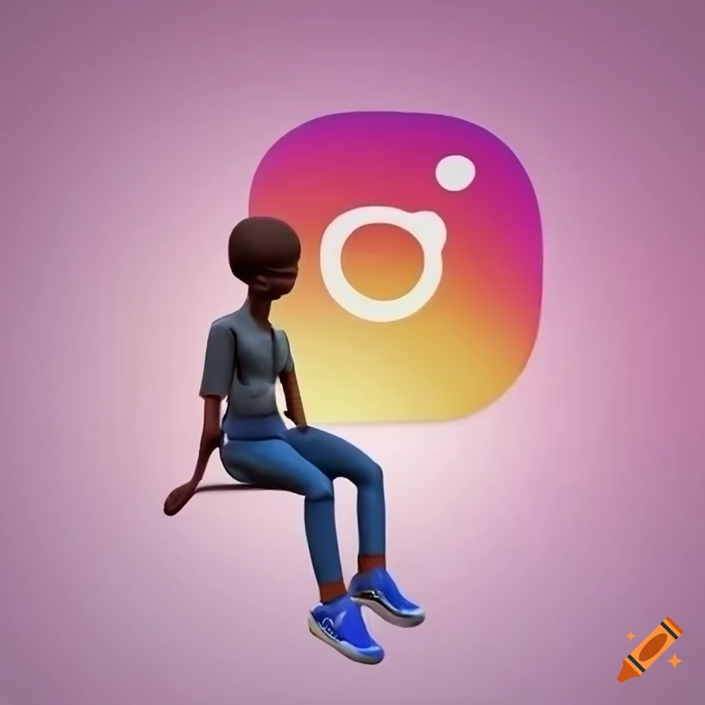 3D illustration of animated character sitting on Instagram logo