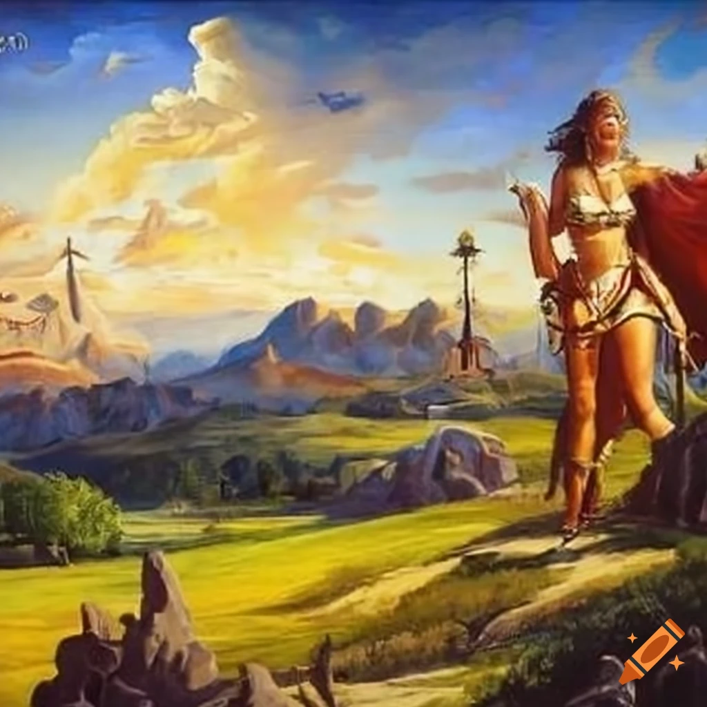 Powerful female character in a fantasy landscape artwork by John Willy ...
