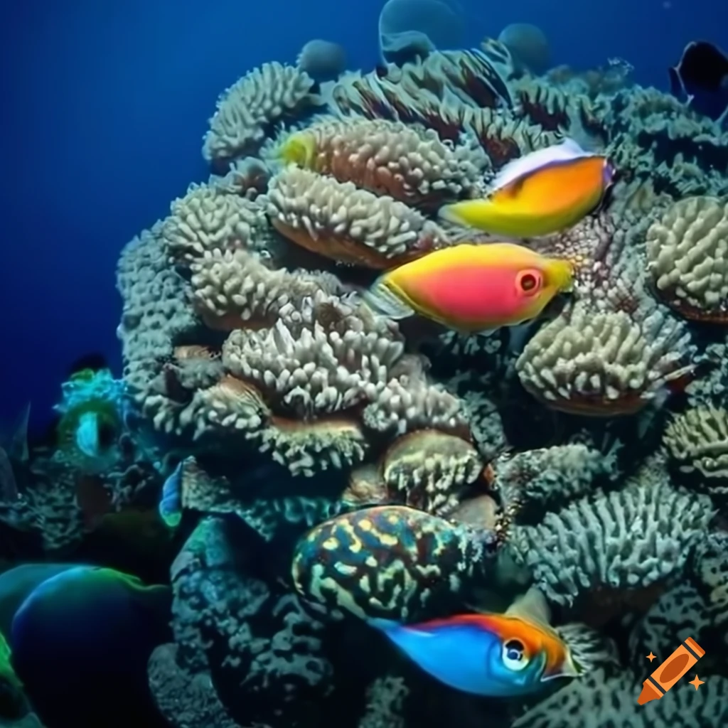 Group of vibrant exotic fish in hyper-sharp micro photorealistic ...