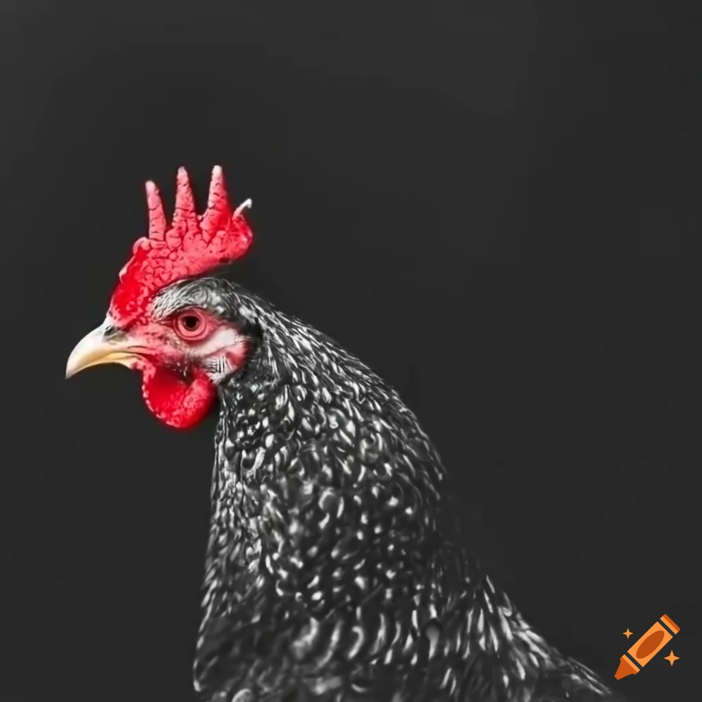 Chicken playing on a computer in a dark room