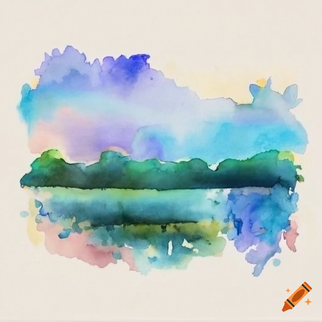 Watercolor landscape with white border on Craiyon