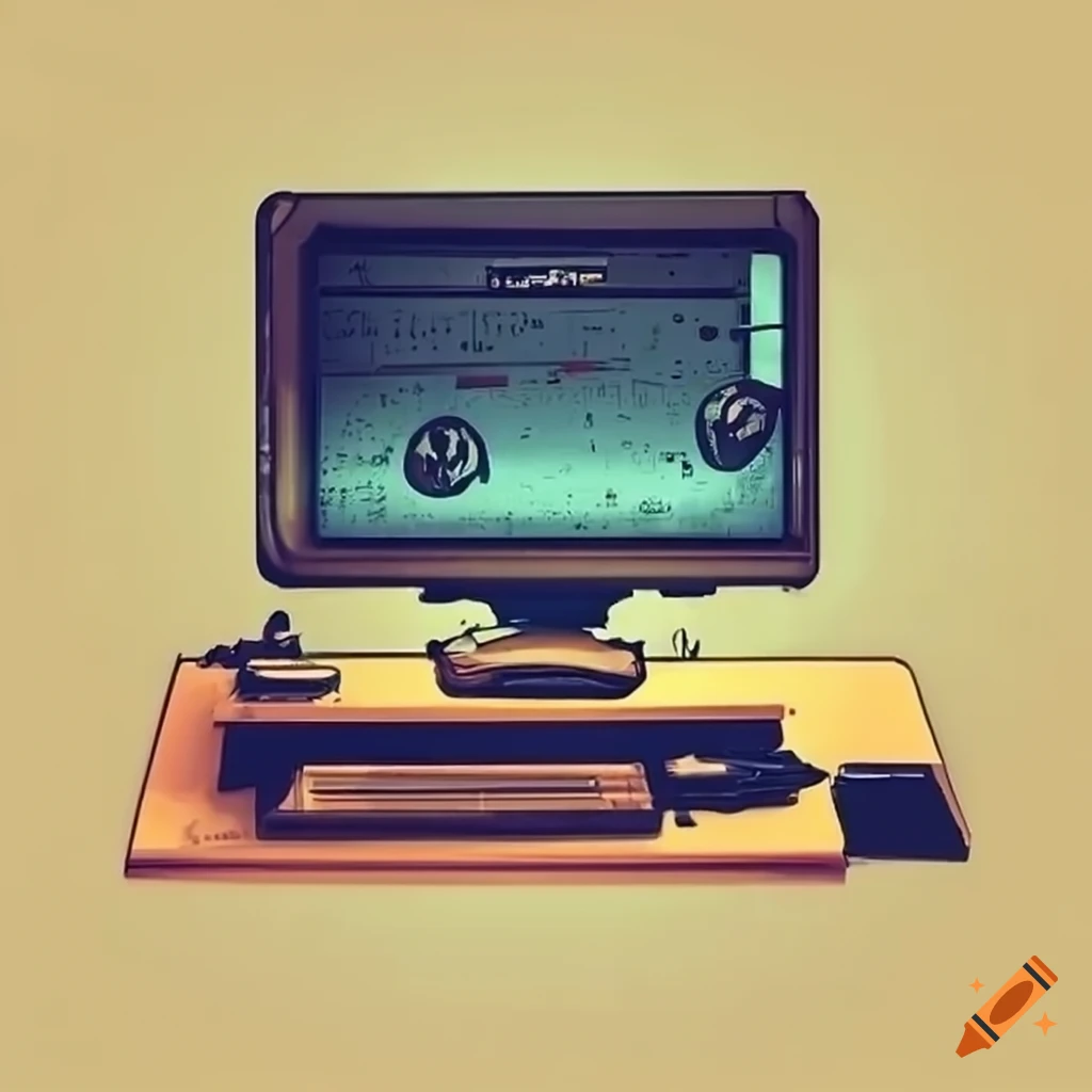 Vintage programming workstation with anime style on Craiyon