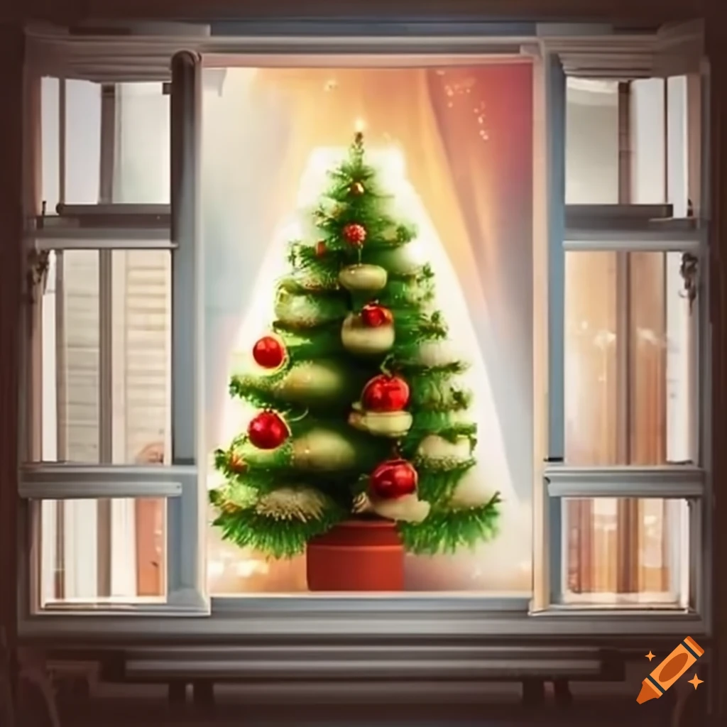 Christmas tree near a window on Craiyon