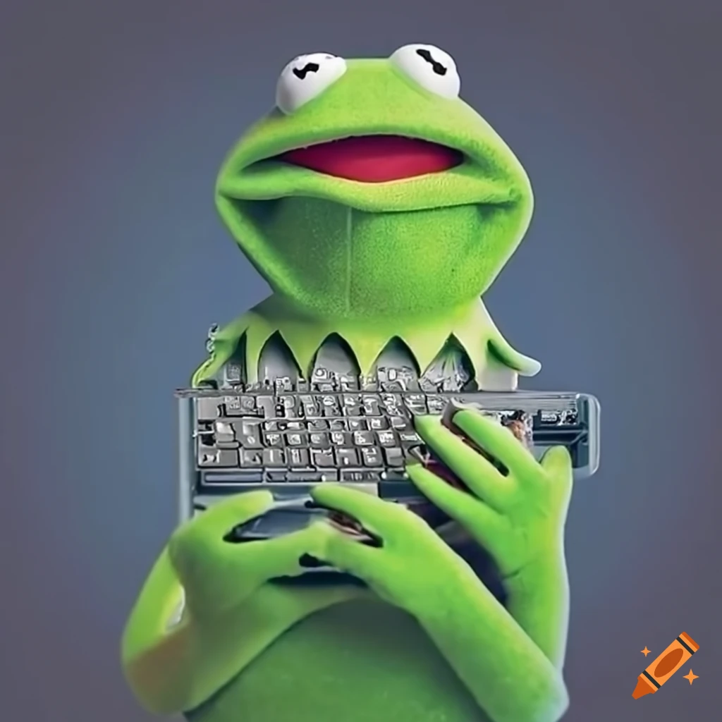 Kermit the frog typing on Craiyon