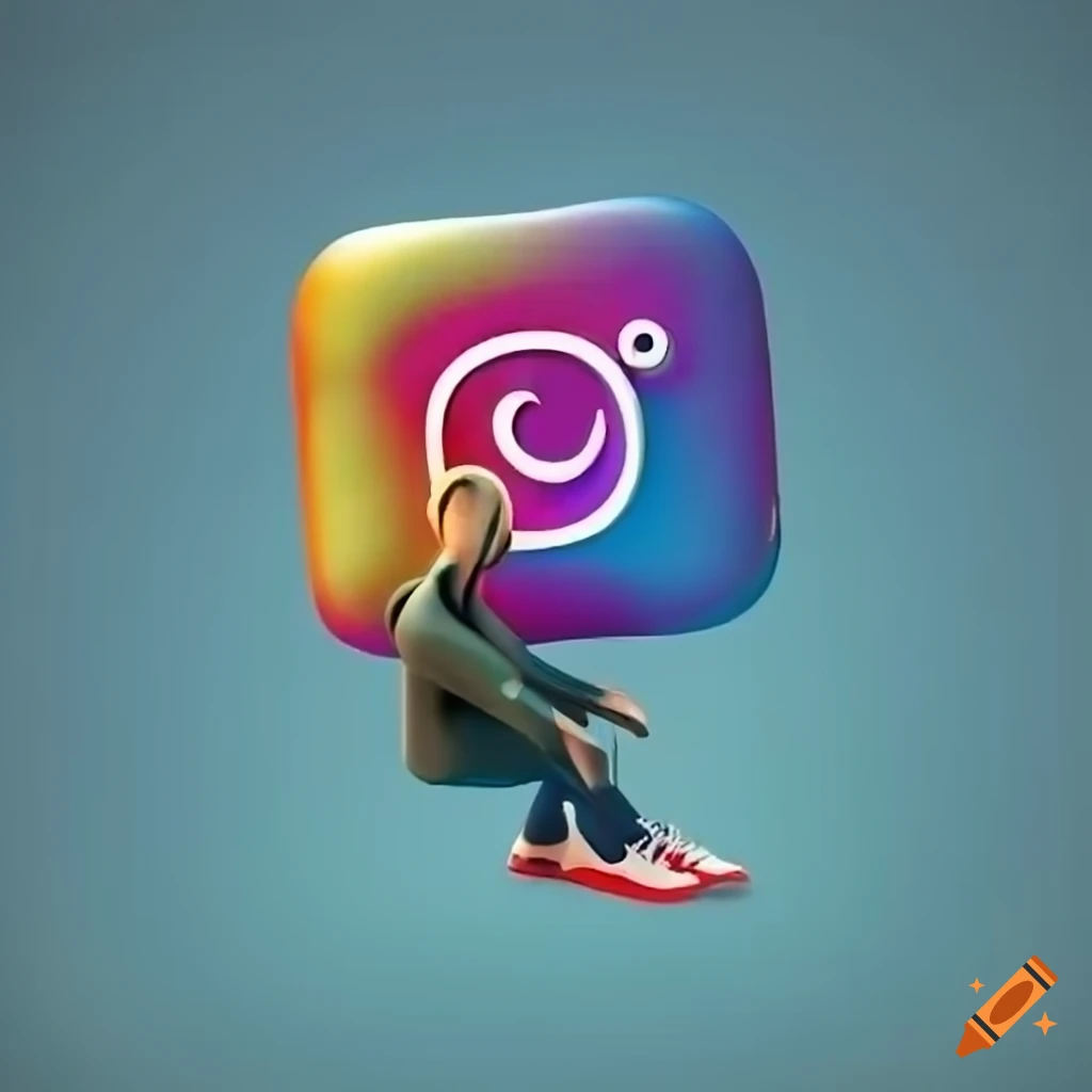 3D illustration of animated character sitting on Instagram logo