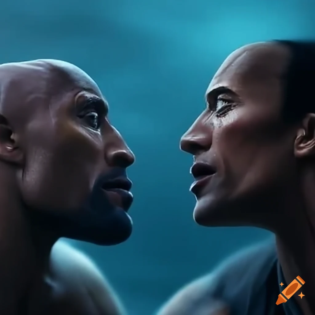 Ellen degeneres and dwayne johnson in a comedic fight scene on Craiyon