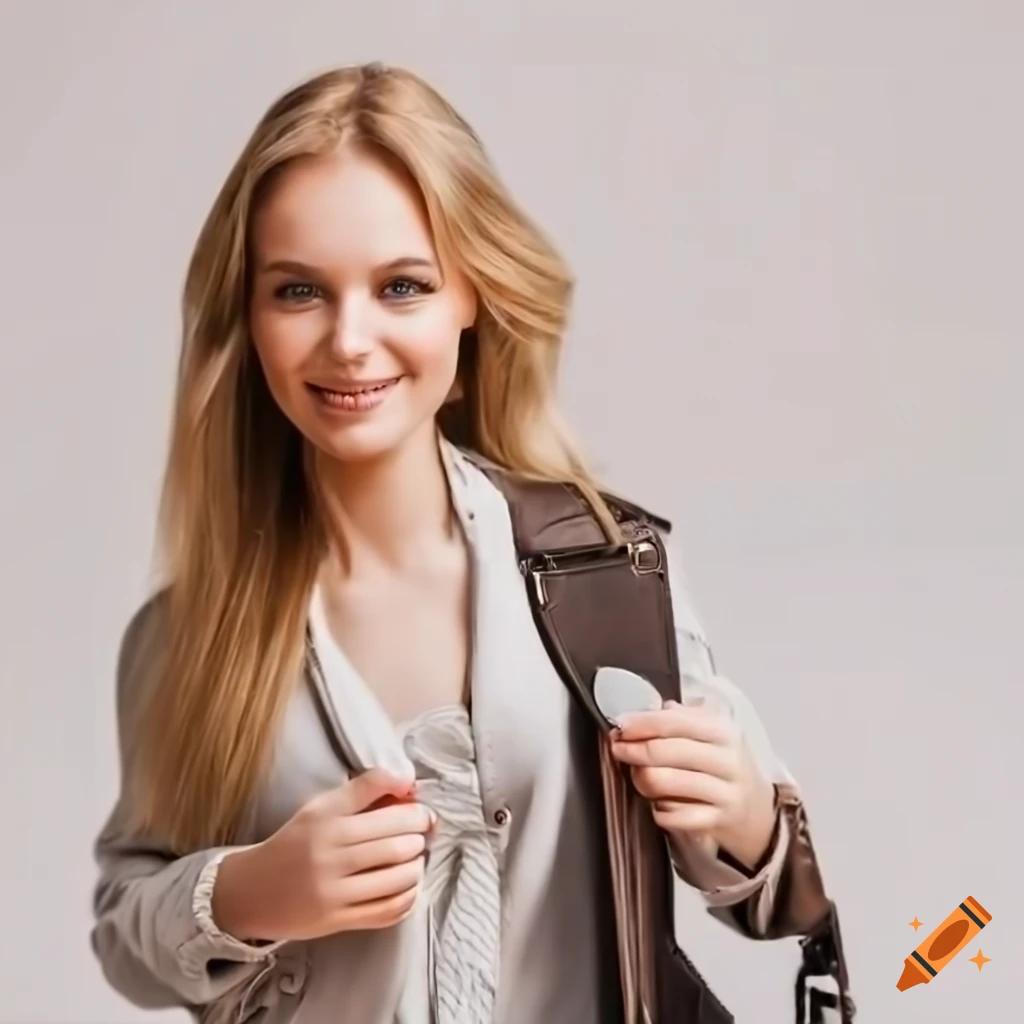 Pretty blond girl with a briefcase walking to work on Craiyon