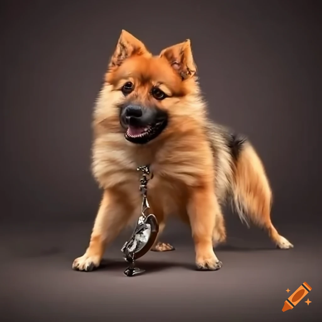 German shepherd pomeranian mix playing banjo in grand canyon on Craiyon