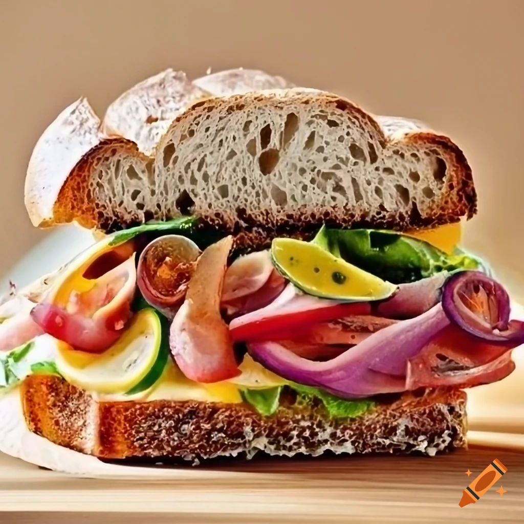 Delectable sandwich with sourdough bread and dijon mustard