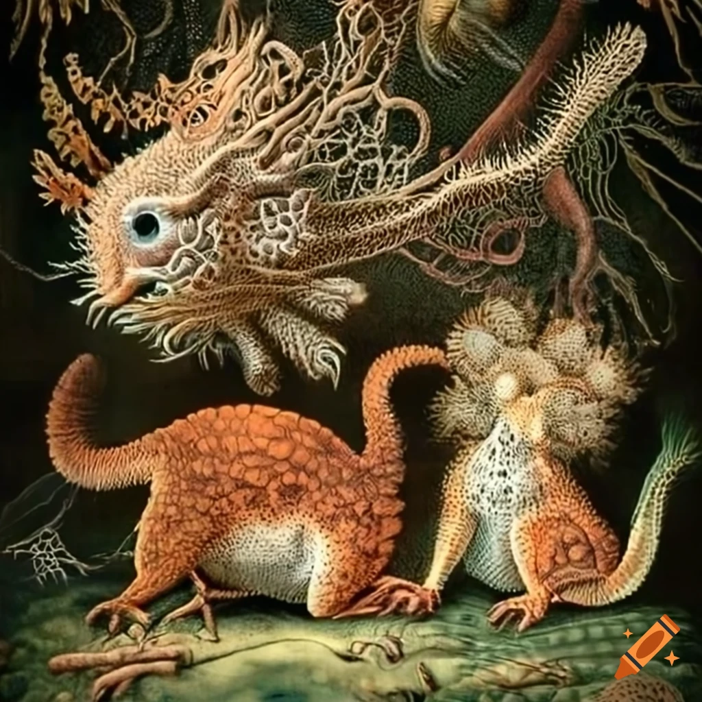 Haeckel illustration of cute animals playing
