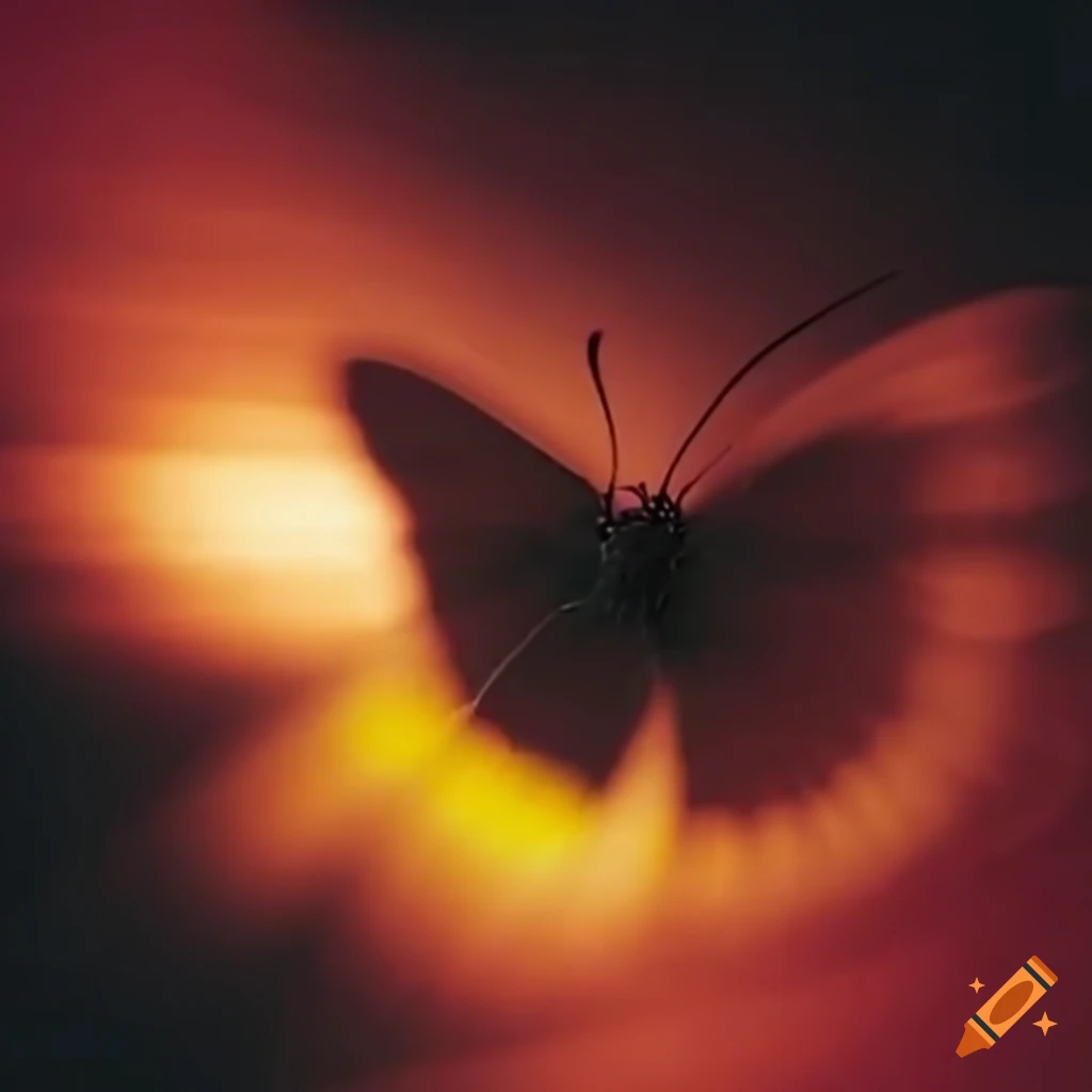 Dark side of the sun with butterfly in blurry motion