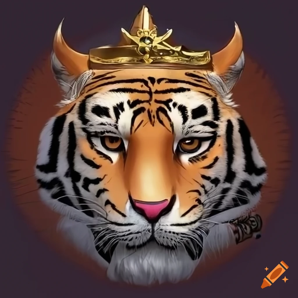 Anime Bengal tiger with a crown