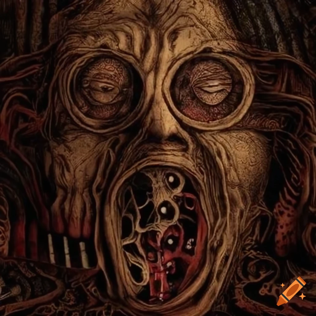 Creepy and suspenseful poster with intricate illustrations hinting at a psychological thriller