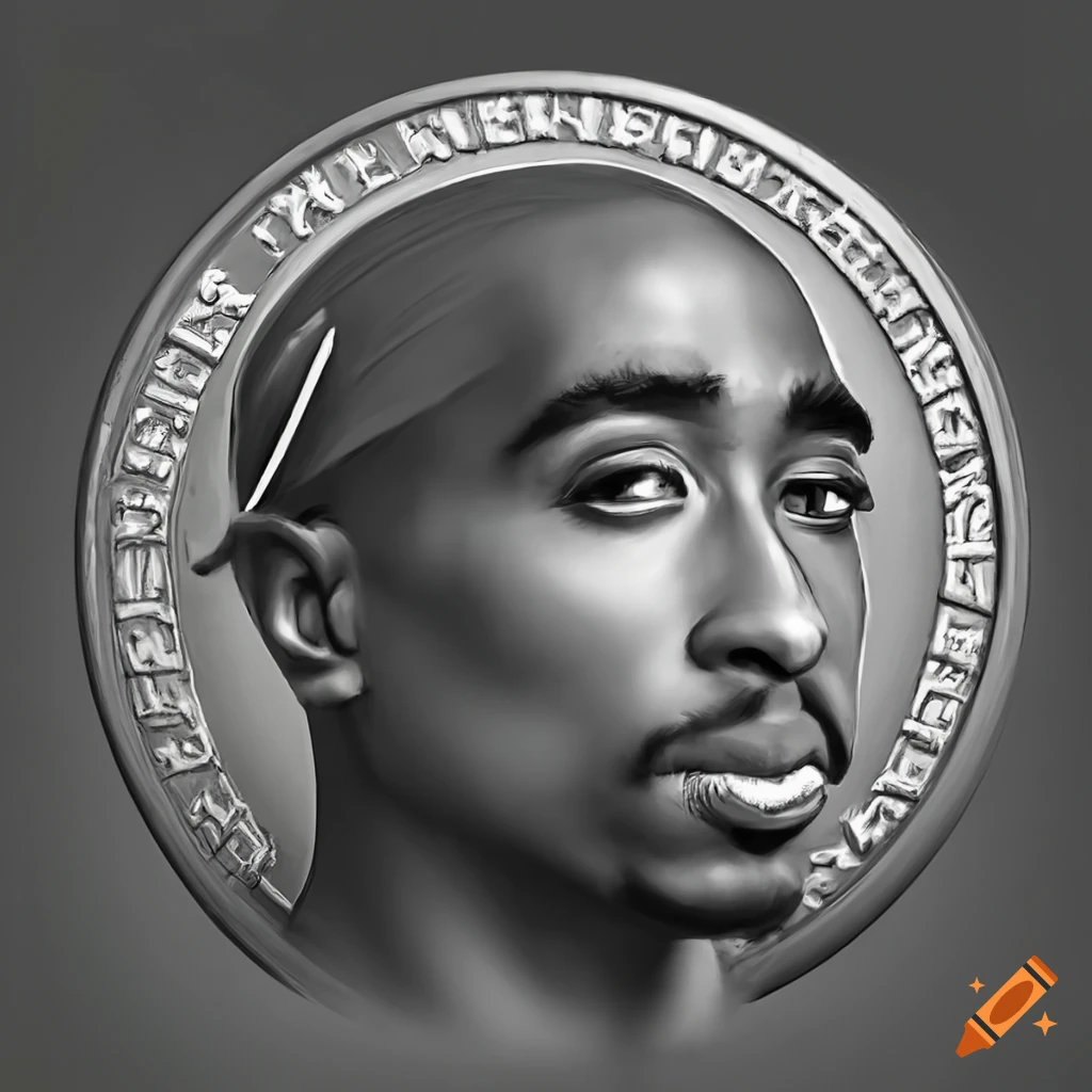 Realistic 2pac coin in black and white on Craiyon