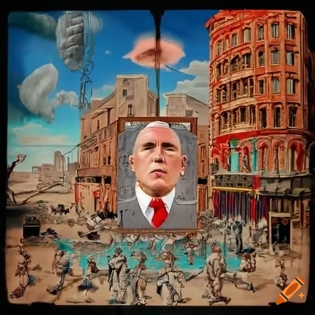 Surreal depiction of overwhelmed figure in vibrant wasteland