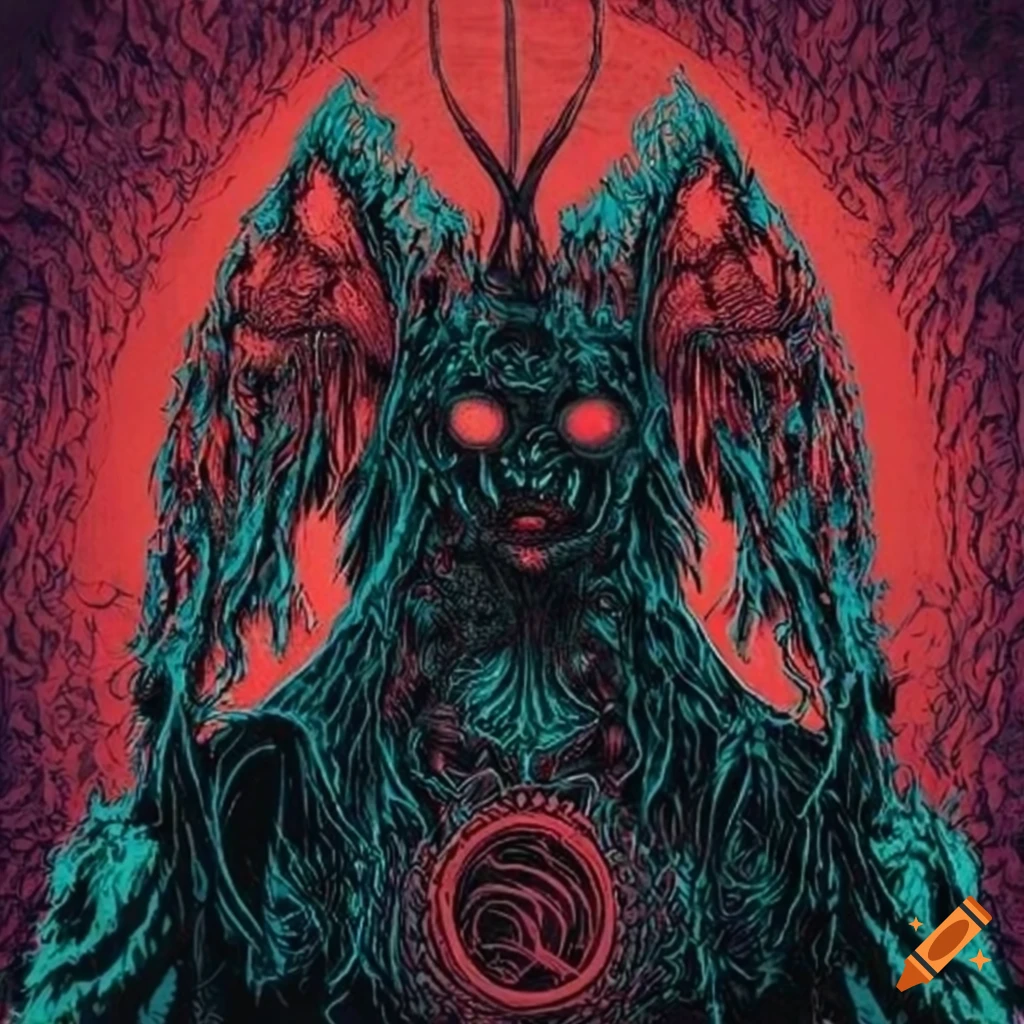 Black and red mythical creature design on metalcore band t-shirt