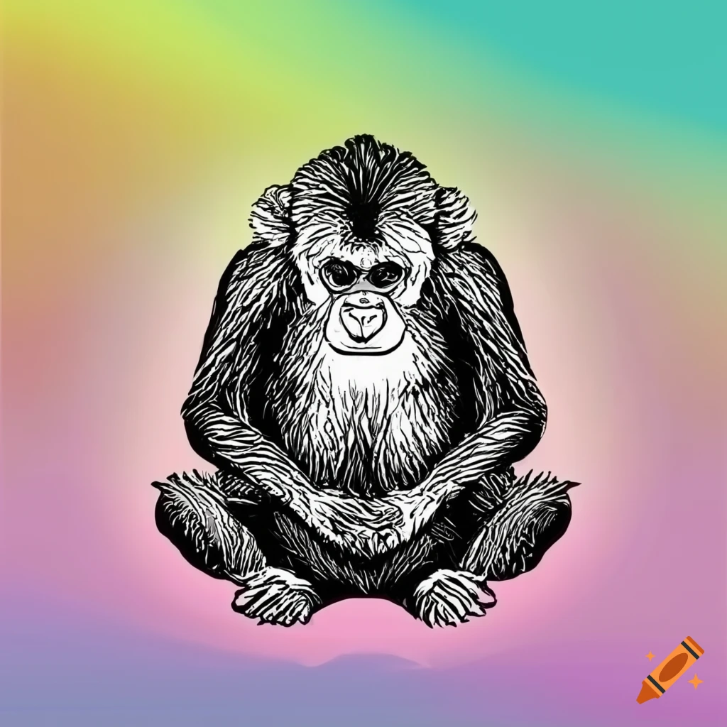 Meditating monkey in black and white with a bright background on Craiyon