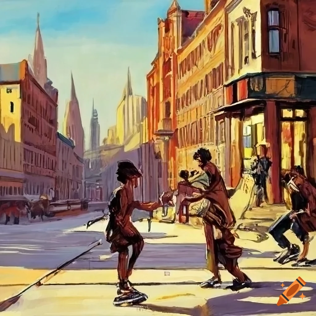 Cityscape street skating graphic novel by james gurney on Craiyon
