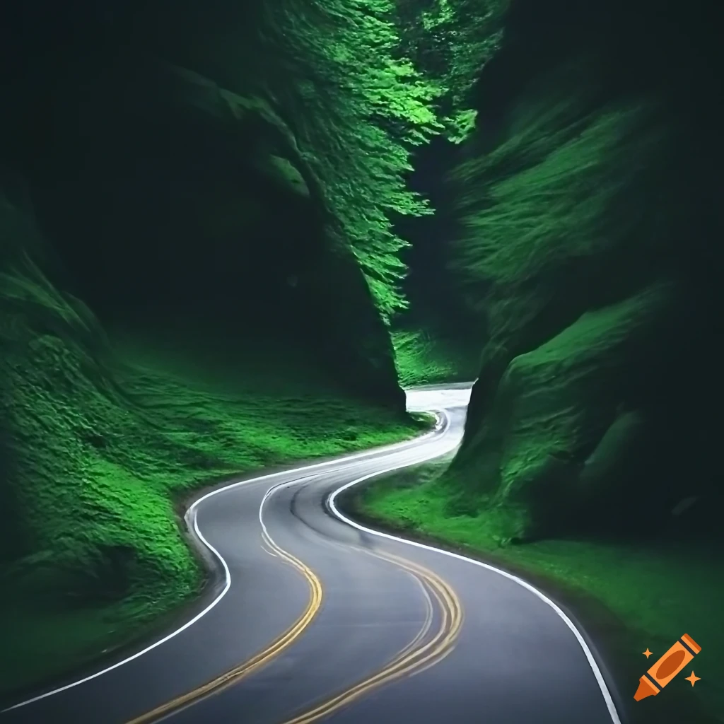 Curvy road with a straight path at the end symbolizing the road of life