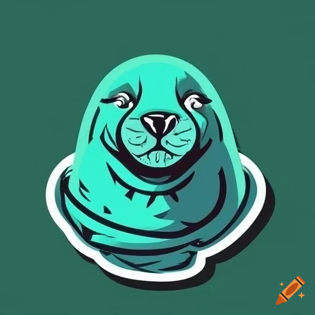 Happy teal seal mascot logo with a volleyball