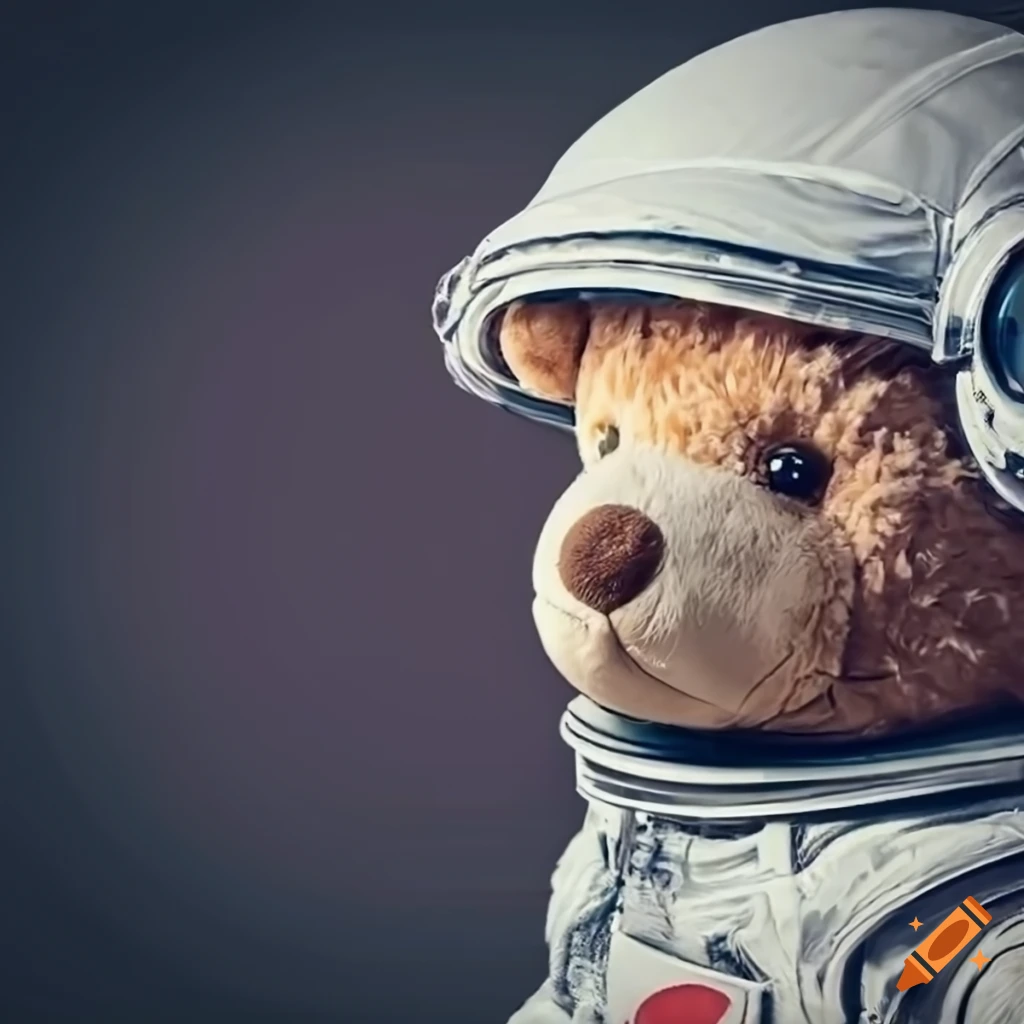 Side profile of teddy bear in astronaut suit