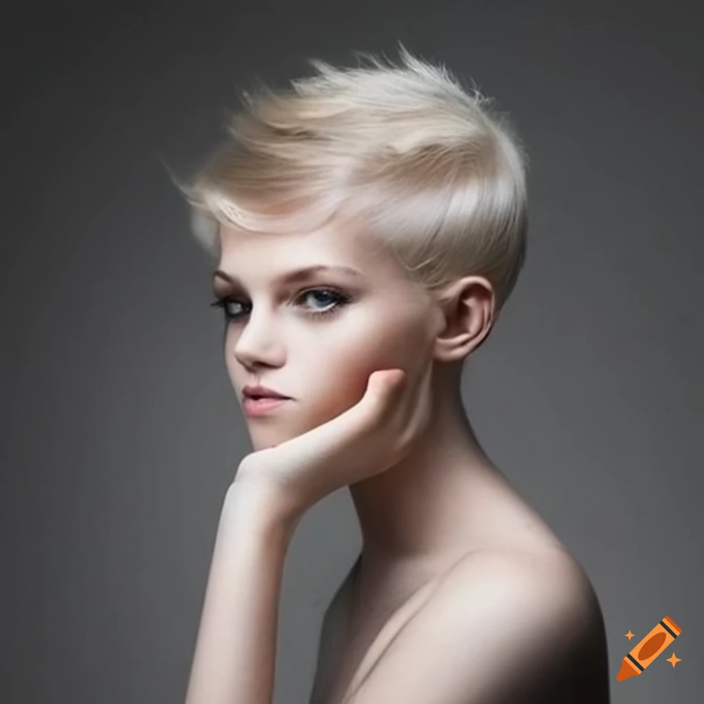  Attractive young blonde woman with ultra short hairstyle on Craiyon