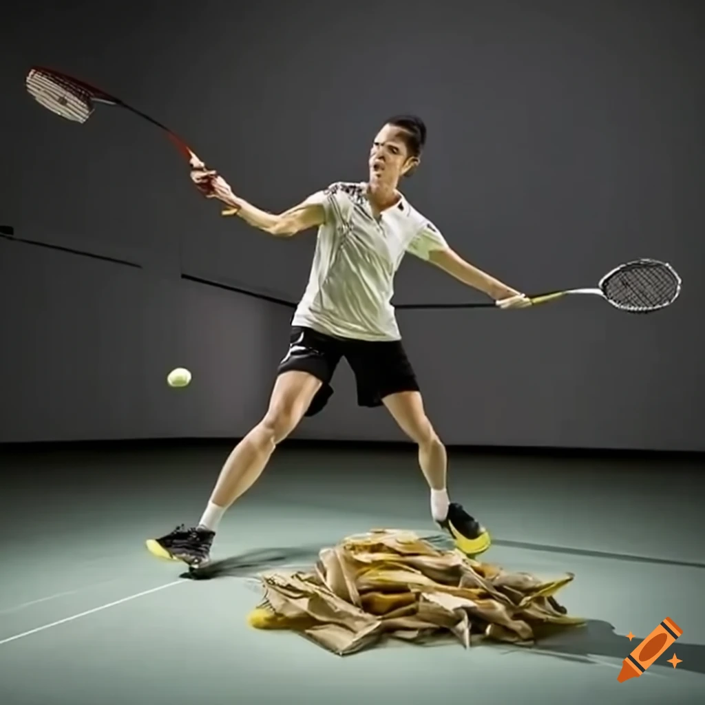 Badminton player with a pile of money