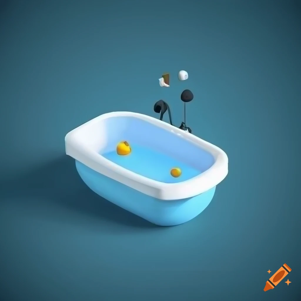 Cartoonish bathtub isometric game icon with studio lighting on white