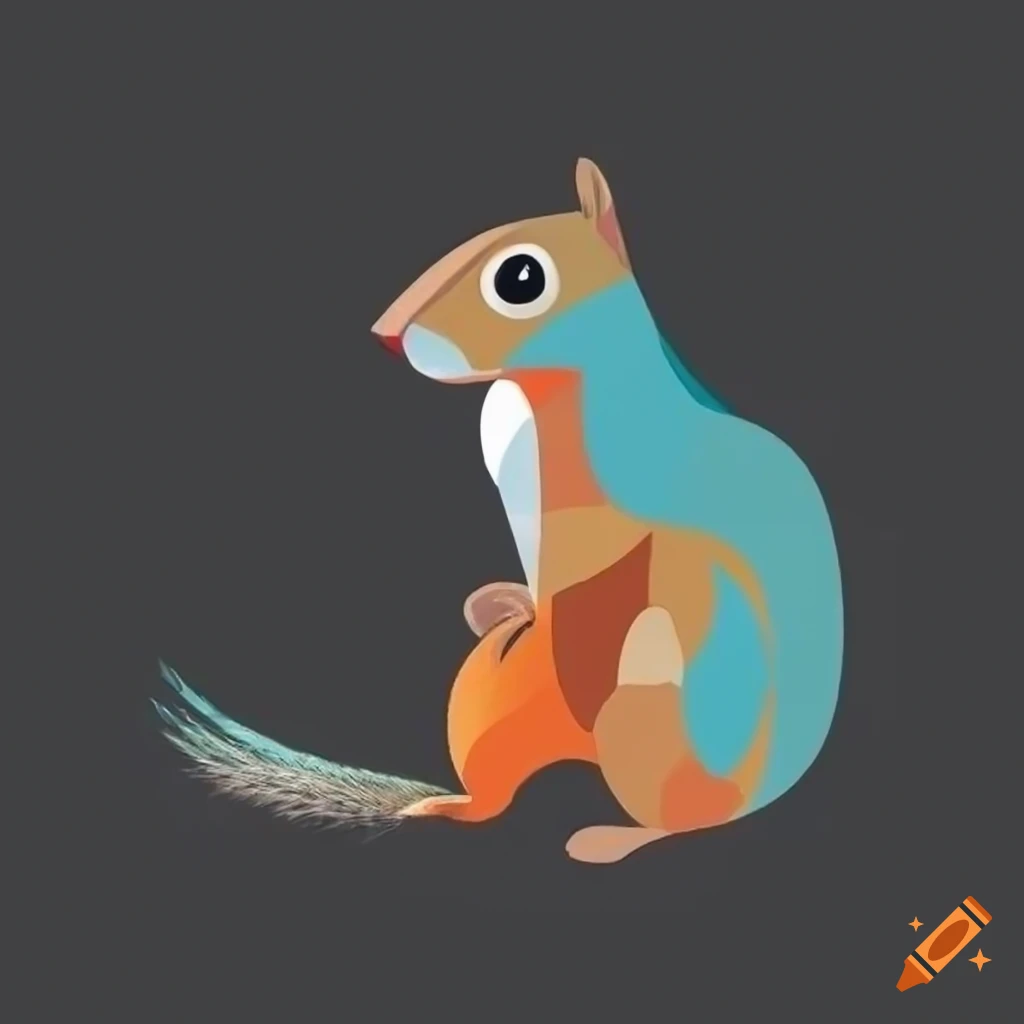 Colorful squirrel in cubist style against black backdrop