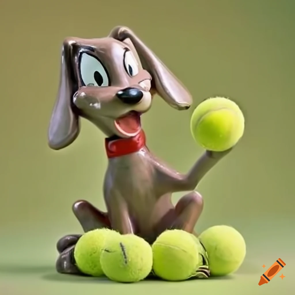 Looney Tunes styled ceramic dogs playing with tennis balls in the park