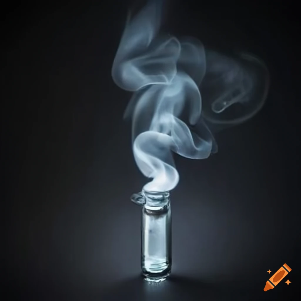 Fantastical grey smoke potion in a vial
