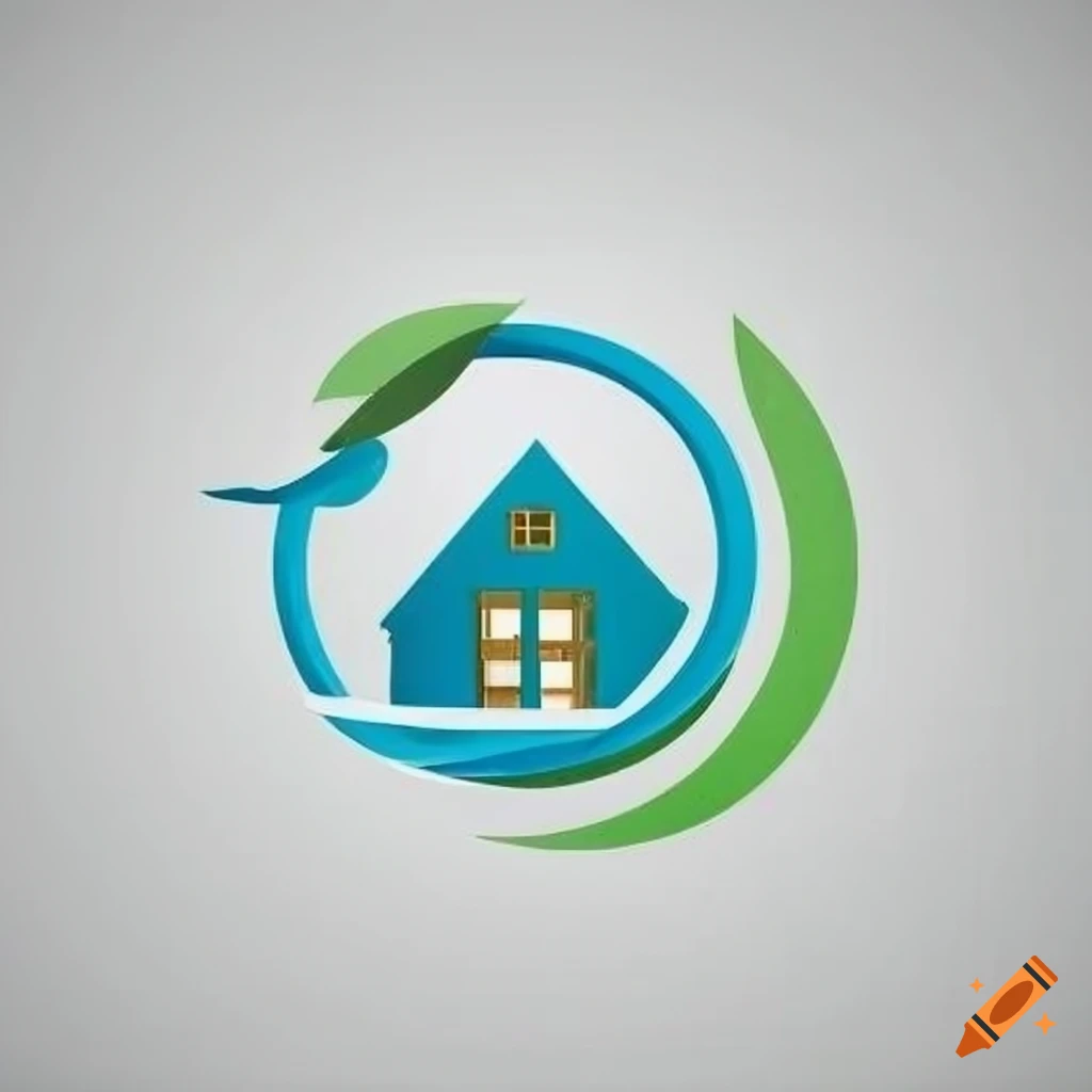 Consulting and training course business logo on a white backdrop with a view of a comfortable, energy-efficient house