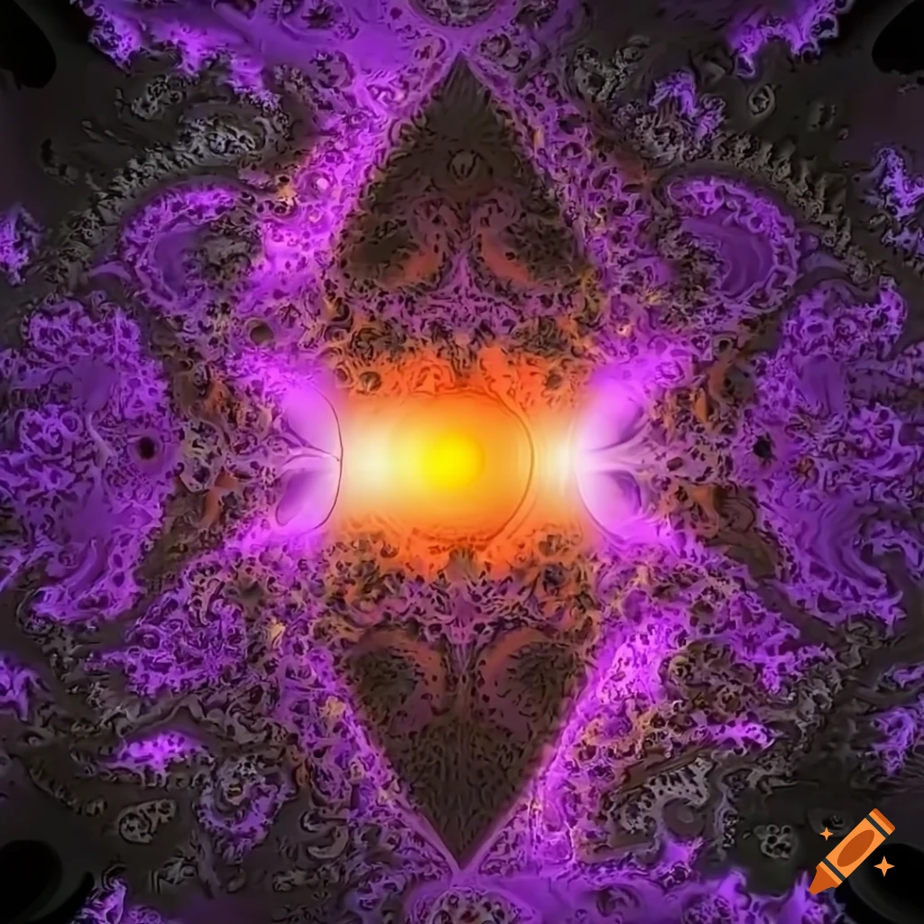 Abstract 3D fractal monolith in purple and orange colors