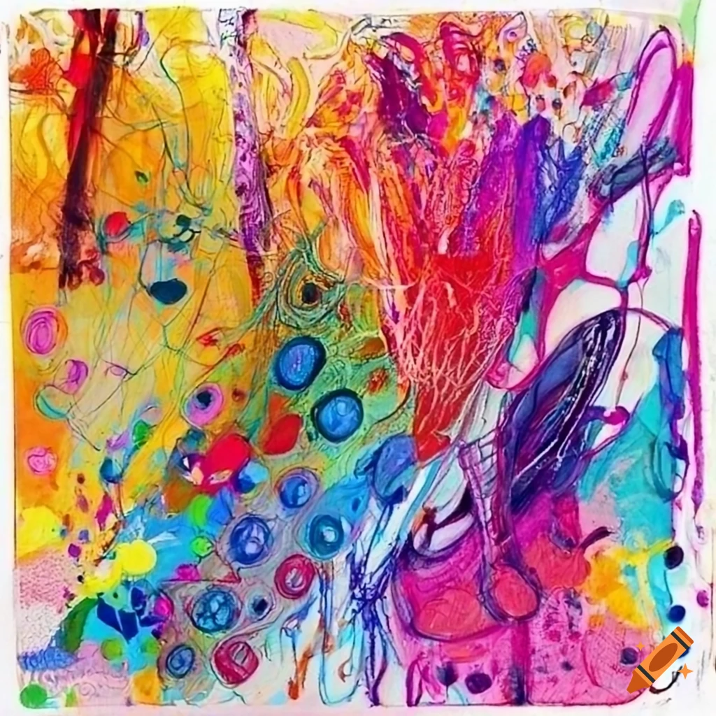 Abstract mixed media art with paint and marker lines on Craiyon