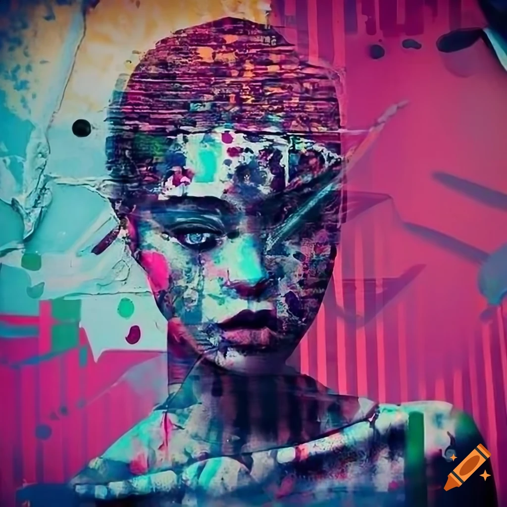 Graffiti and grunge wall with unique posters and vogue models on Craiyon