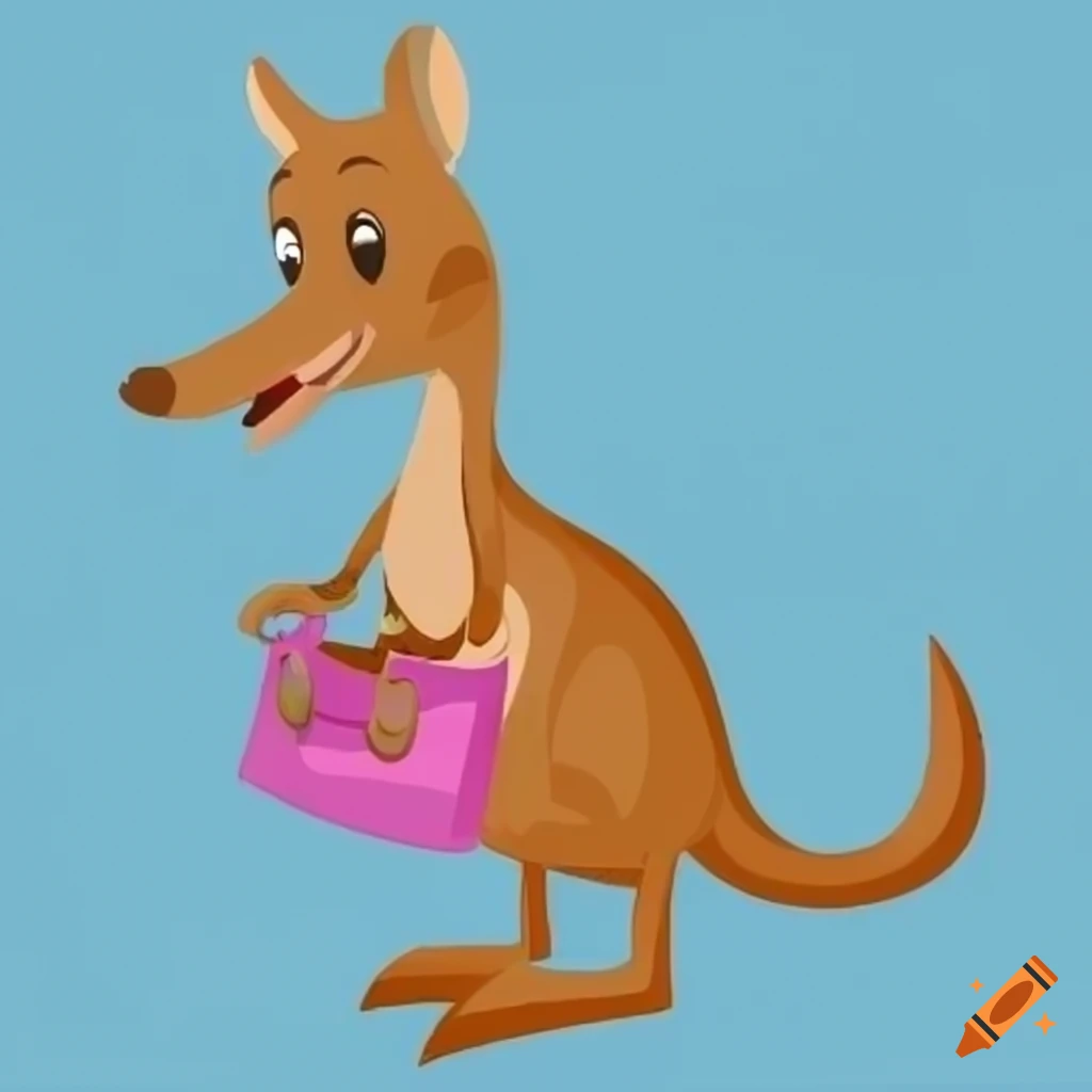Cartoon kangaroo holding a women's purse