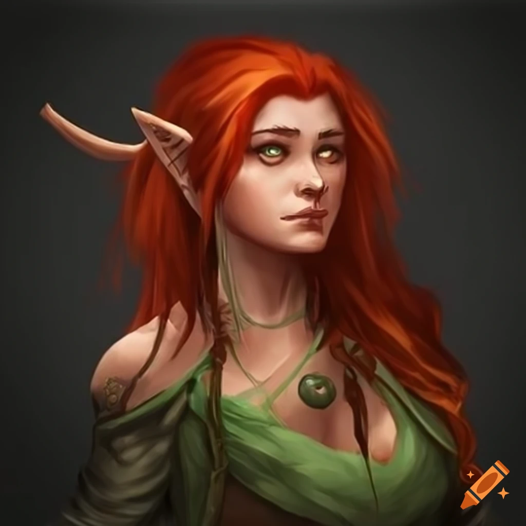 Half-elf female druid with red hair on Craiyon