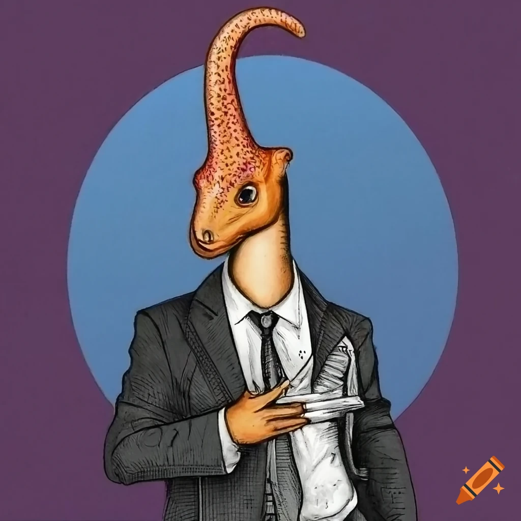 Parasaurolophus wearing a black suit in an illustration by esteban ...