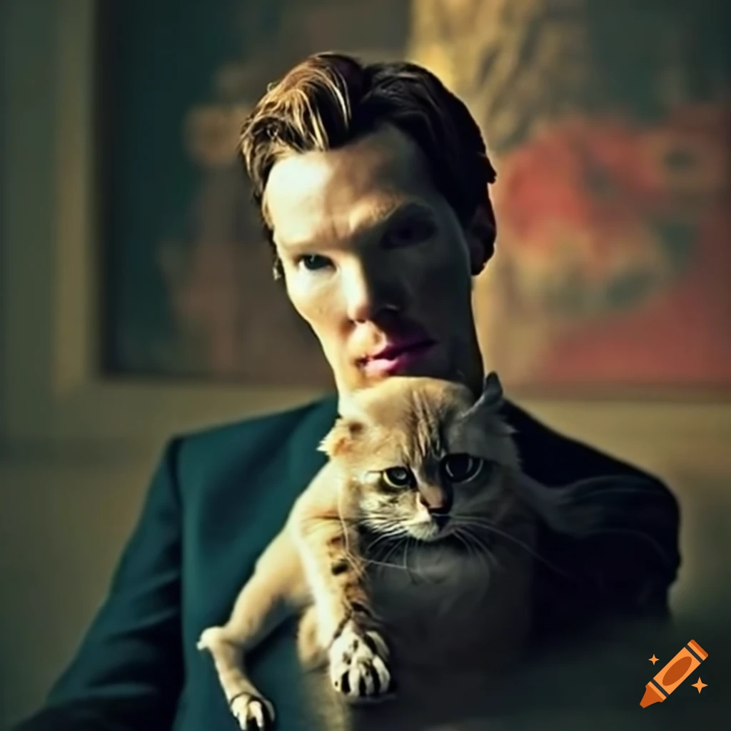 Benedict cumberbatch with dogs and cats playing poker on Craiyon